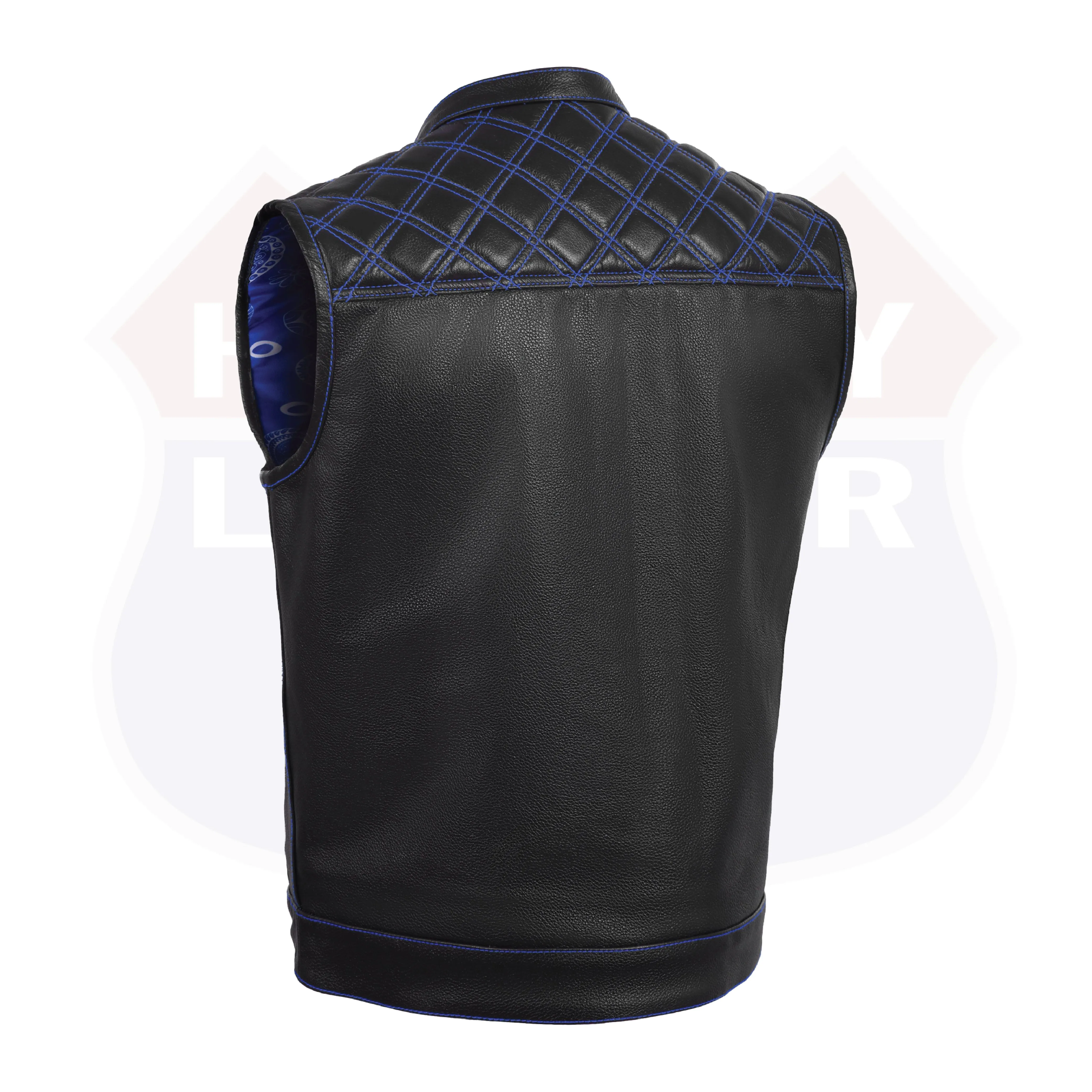 BLUE HL11693SPTBLUE  Black Men Cross Stitch Club Leather Vest