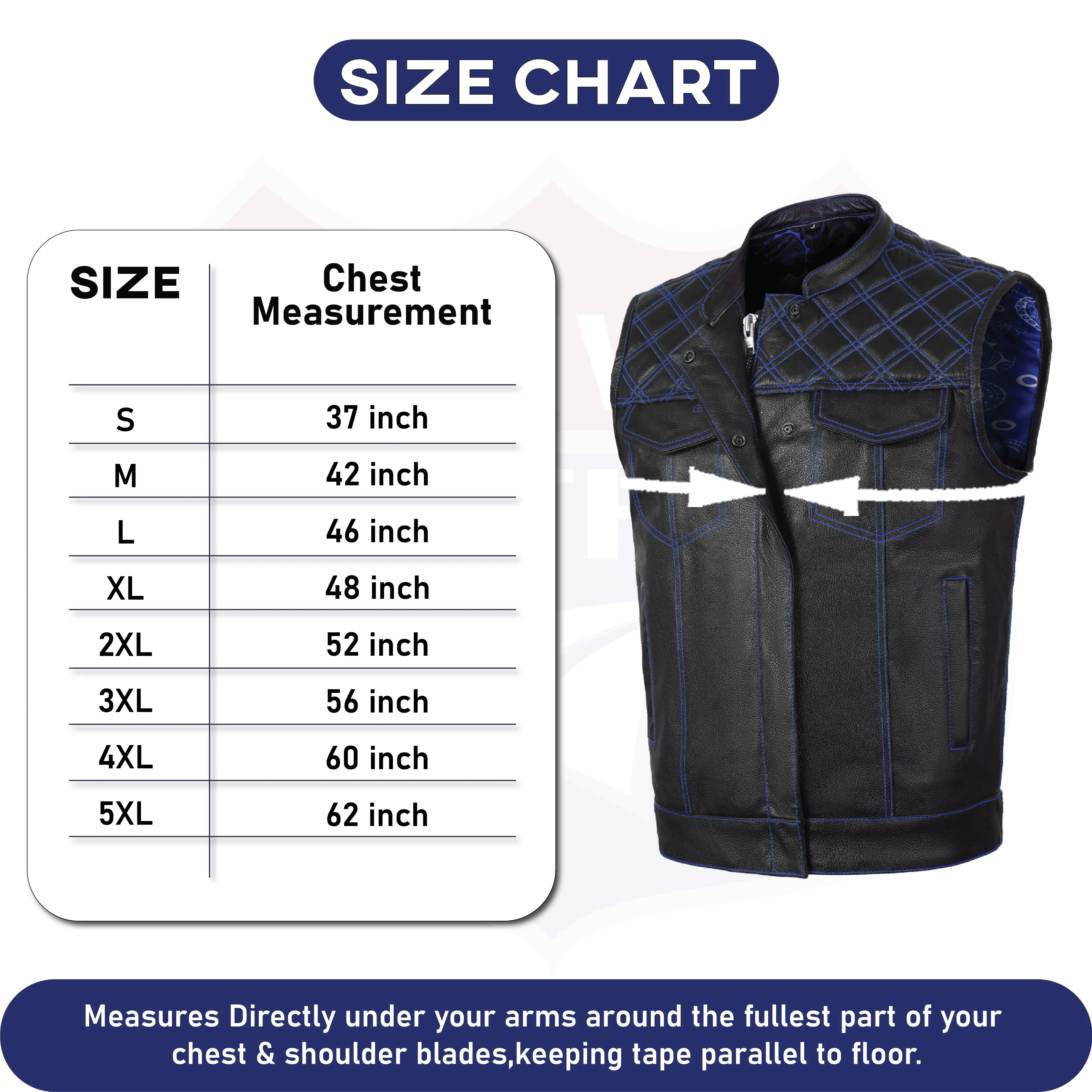 BLUE HL11693SPTBLUE  Black Men Cross Stitch Club Leather Vest