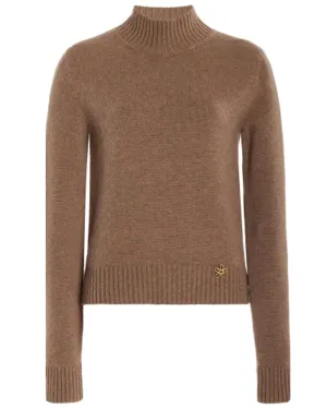 Brown Cashmere Mockneck Pullover