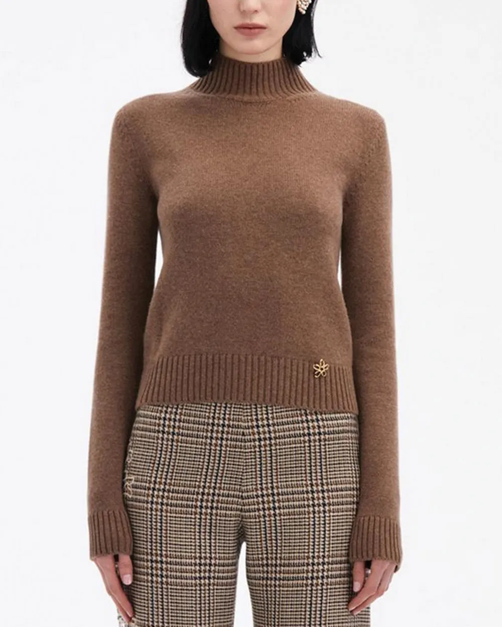 Brown Cashmere Mockneck Pullover
