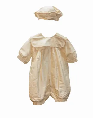 Christening Baby Boy Silk Romper with Hat