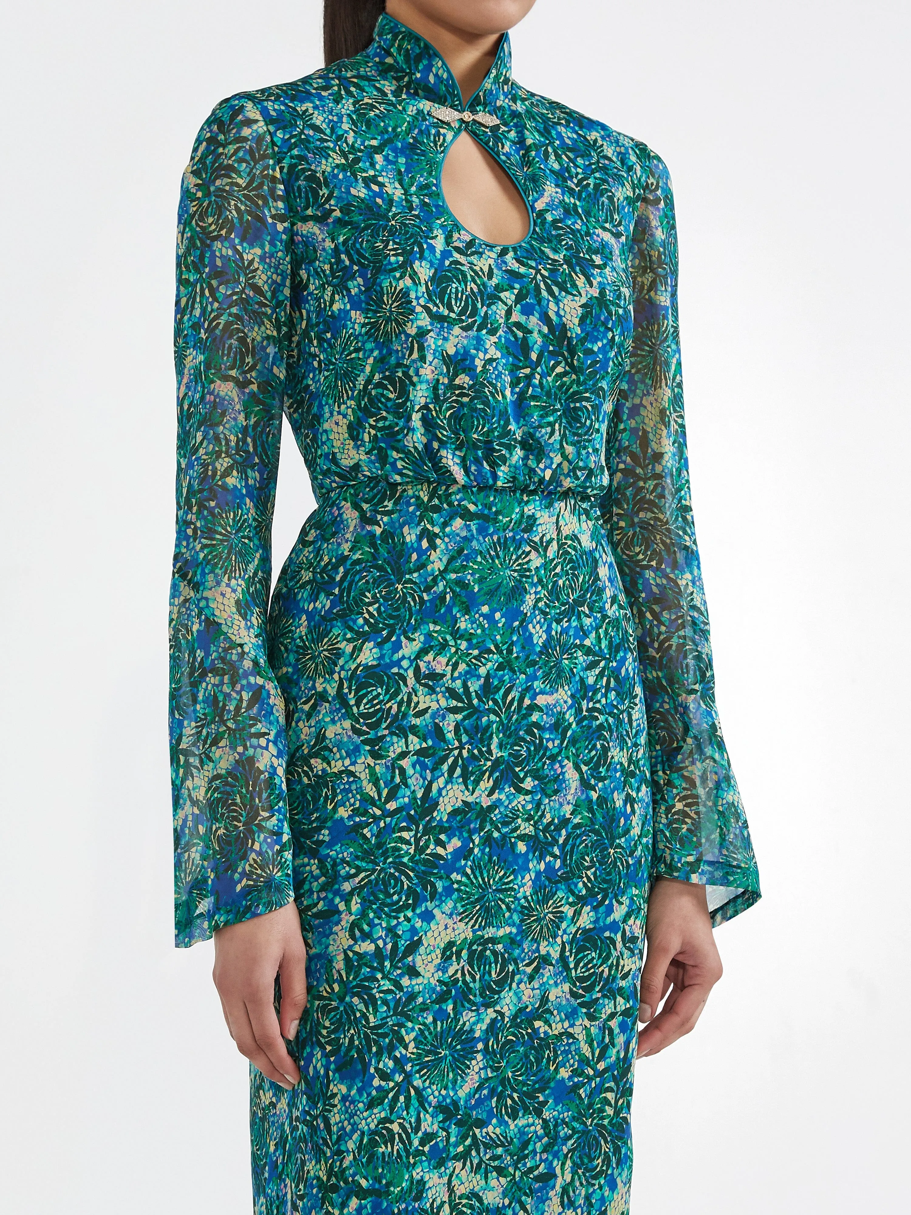 Domino B Dress in Python Flower Emerald