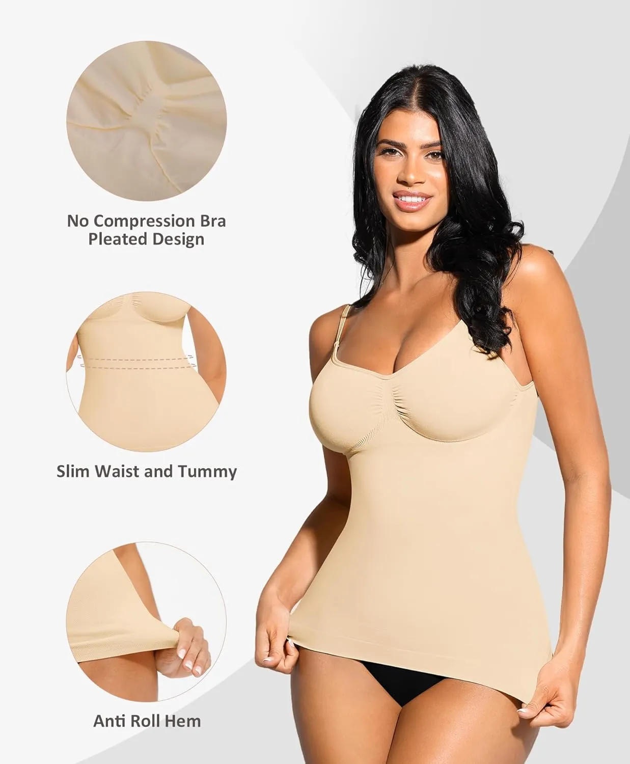 FeelinGirl Womens Tank Top Shapewear Tummy Control Tops Slimming Cami Tank Seamless Compression V Neck Camisole