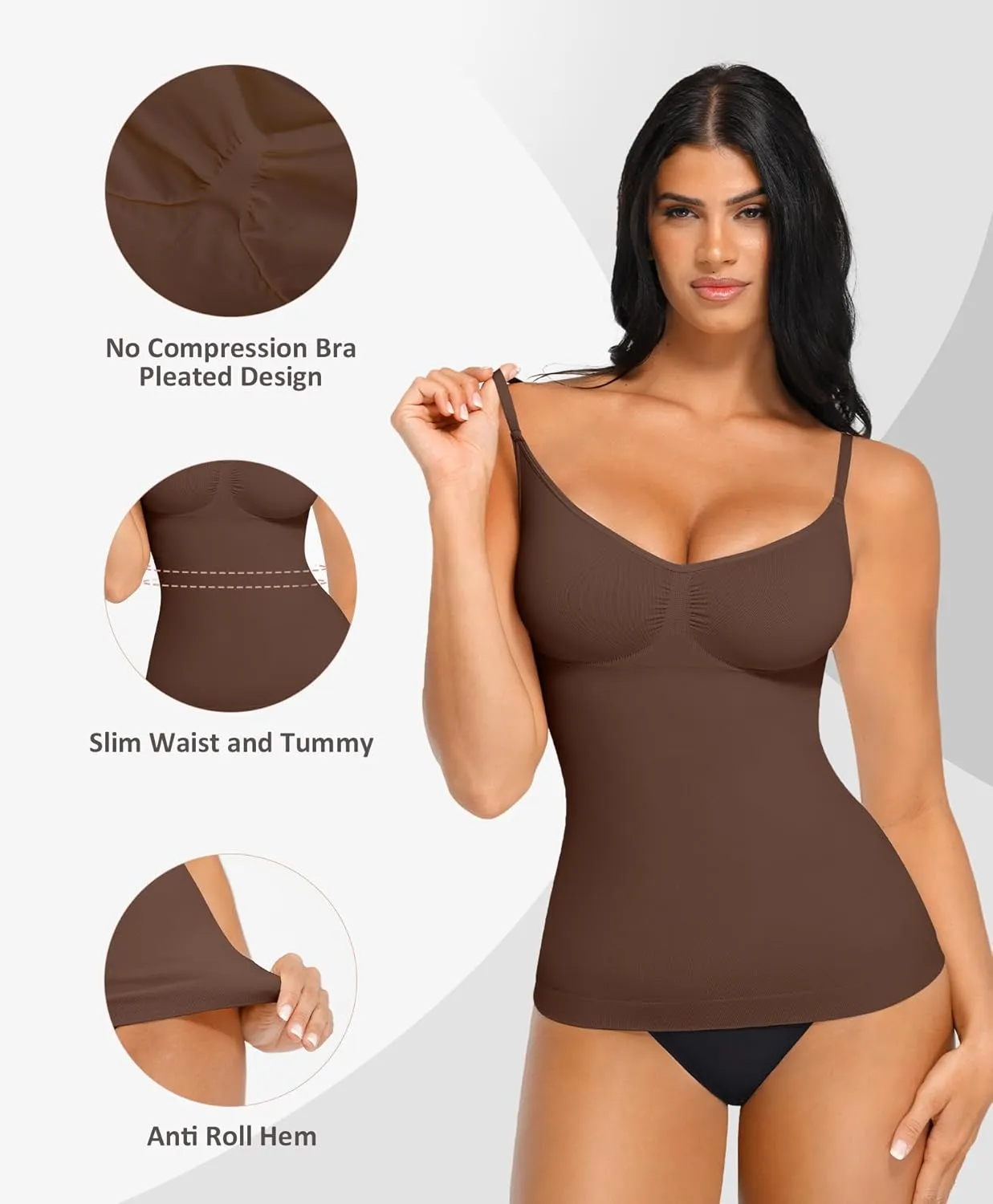 FeelinGirl Womens Tank Top Shapewear Tummy Control Tops Slimming Cami Tank Seamless Compression V Neck Camisole