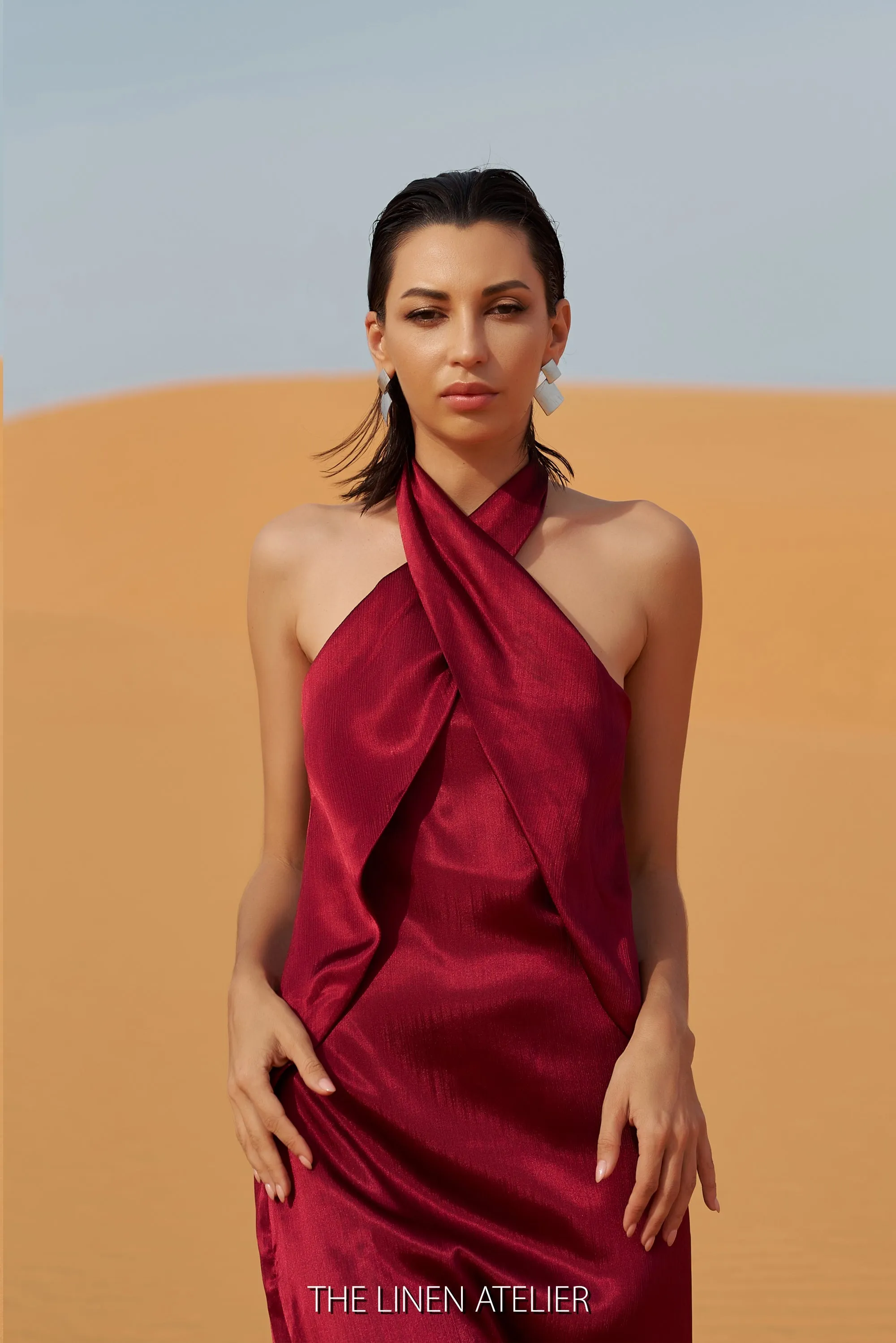 FRANKIE Silk Cross Over Neck Dress