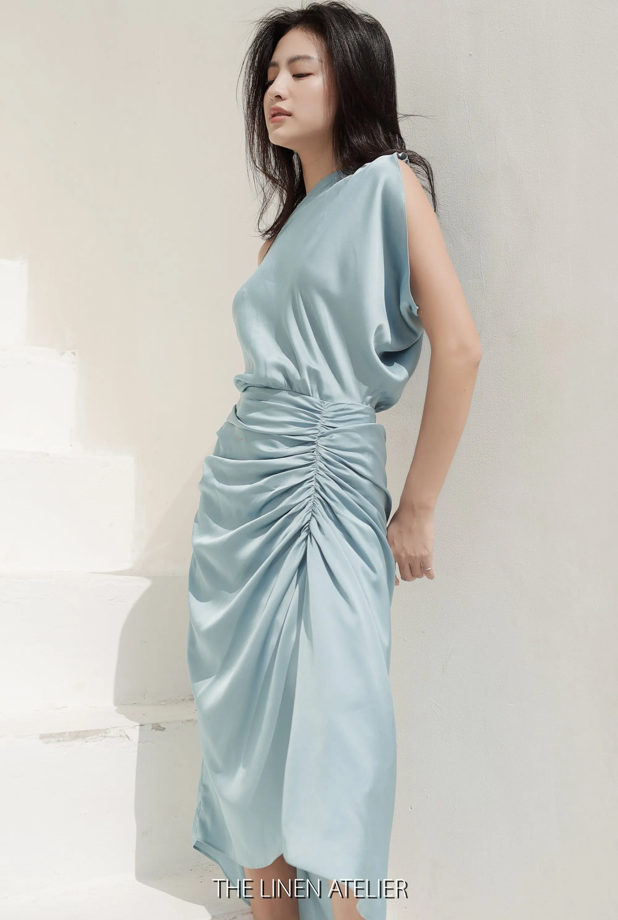 FREYA Draped Silk Dress Wedding Guest