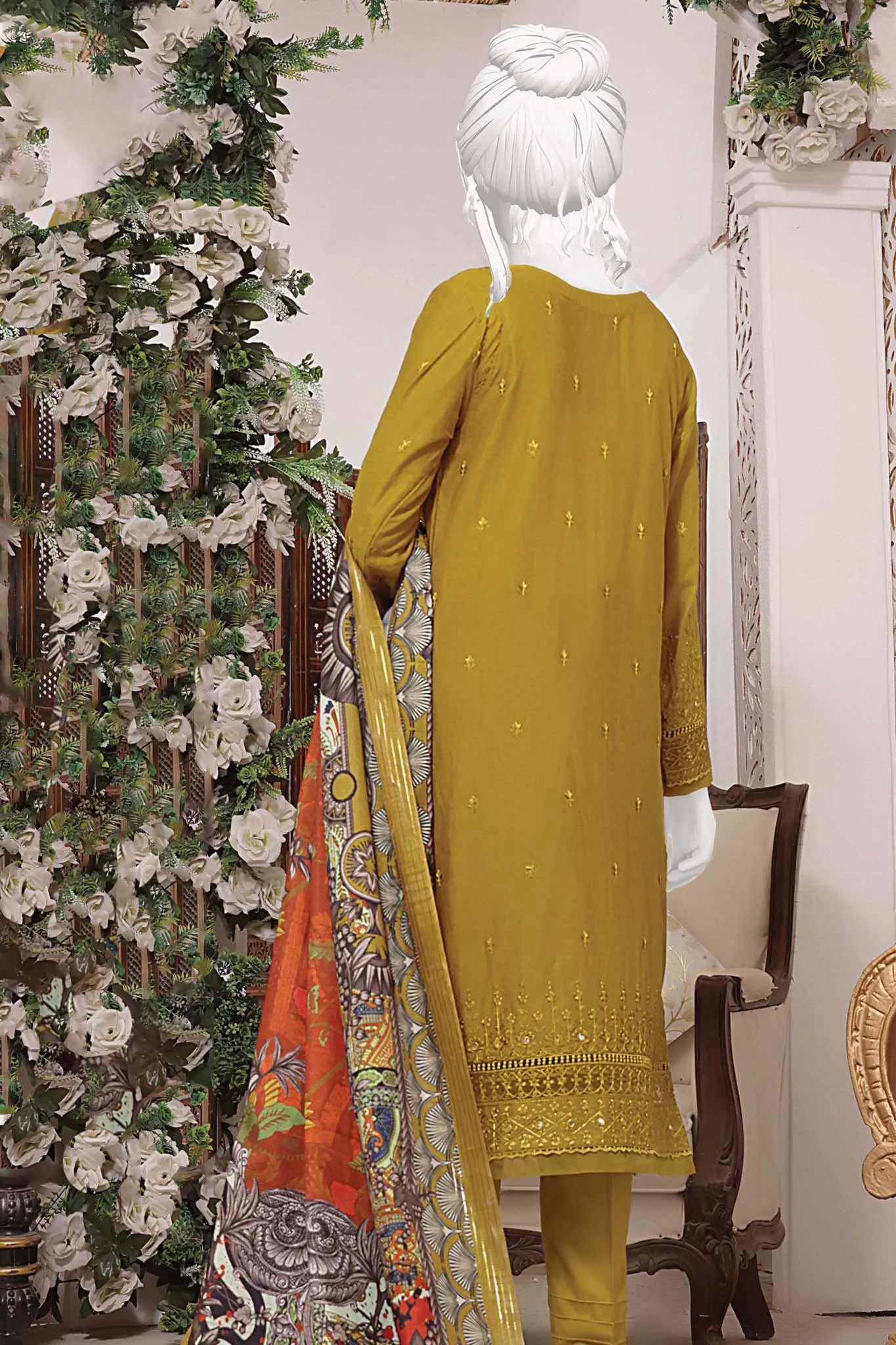 Hz Exclusive Pret Emb Dobby Cotton Collection'2023-HZK-04-B-Mustard