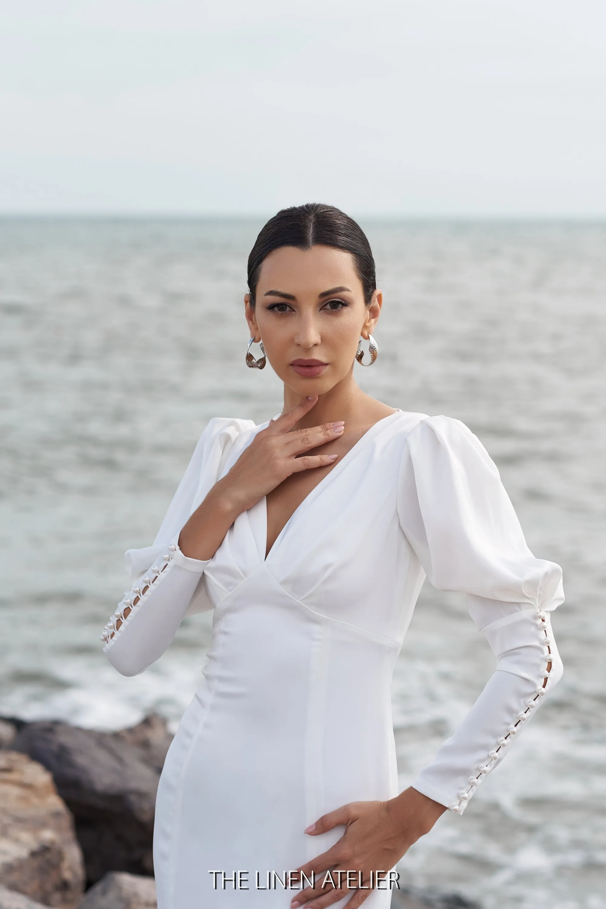 JULIA Elegant White Silk Dress