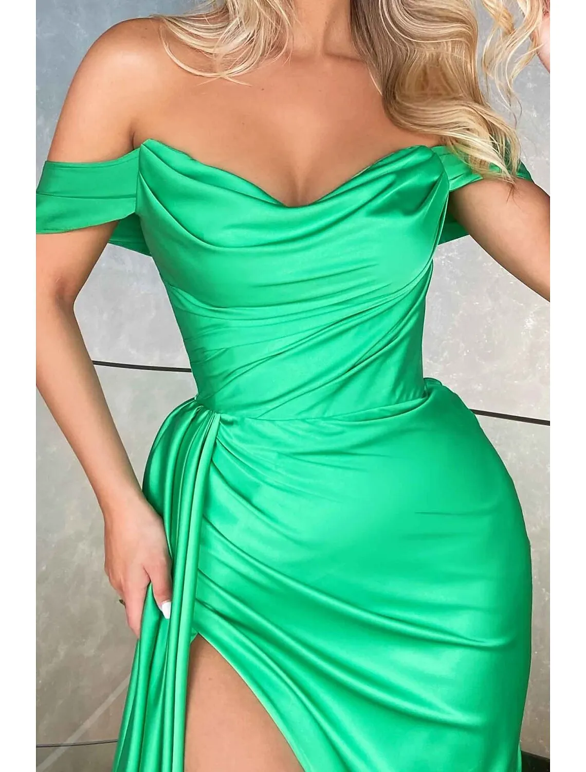 Luolandi Mermaid / Trumpet Prom Dresses Empire Dress Formal Sweep / Brush Train Sleeveless Off Shoulder Imitation Silk Backless with Ruched