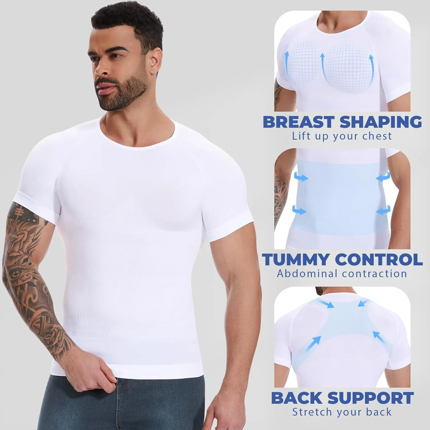 Mens Body Shaper Stomach Compression Shirt Slimming Undershirt Shapewear Gynecomastia Tummy Control Workout Tank Tops
