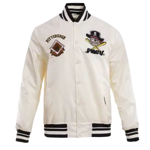 MLB PITTSBURGH PIRATES RETRO CLASSIC MEN'S RIB SATIN JACKET (EGGSHELL/ BLACK)