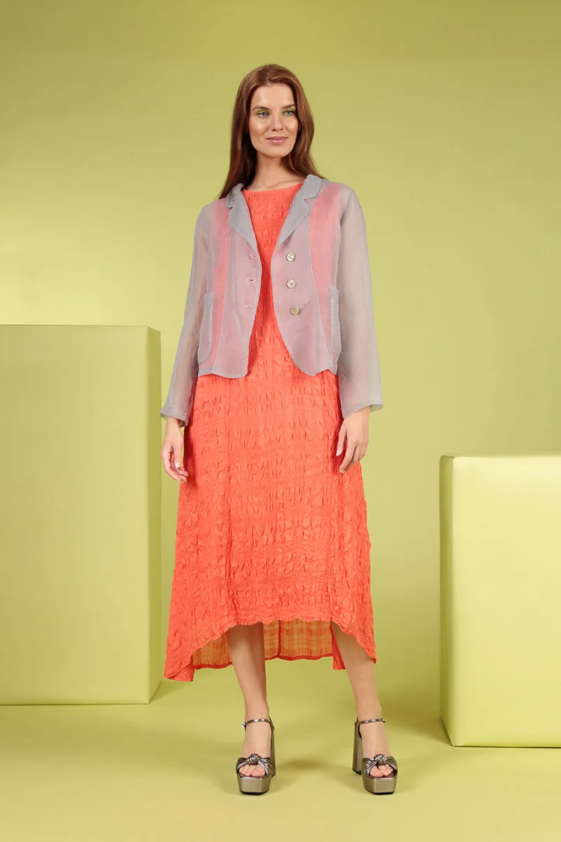 Sleeveless Textured Living Coral Silk Dress