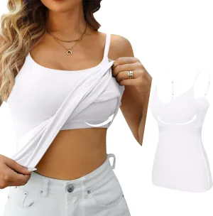 ULLiaN 2pcs Womens Camisole with Shelf Bra Workout Yoga Adjustable Spaghetti Strap Tank Tops Athletic Compression Basic