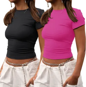 ZHENWEI Crop Workout Tops for Women Pack Summer Short Sleeve Gym Athletic Compression Shirts Cute Tight Basic Tops Tee
